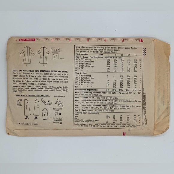 🌹New Listing🌹Vintage Simplicity #5636 Girl’s One-Piece Dress Sewing Pattern - Picture 2 of 3